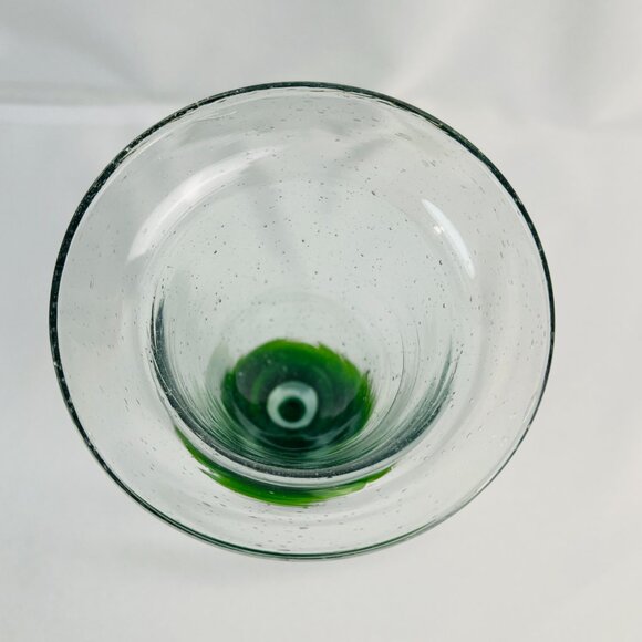 Elegant Vintage Hand-Blown Clear Glass Vase with Emerald Green Base 8 1/2" - Picture 8 of 10